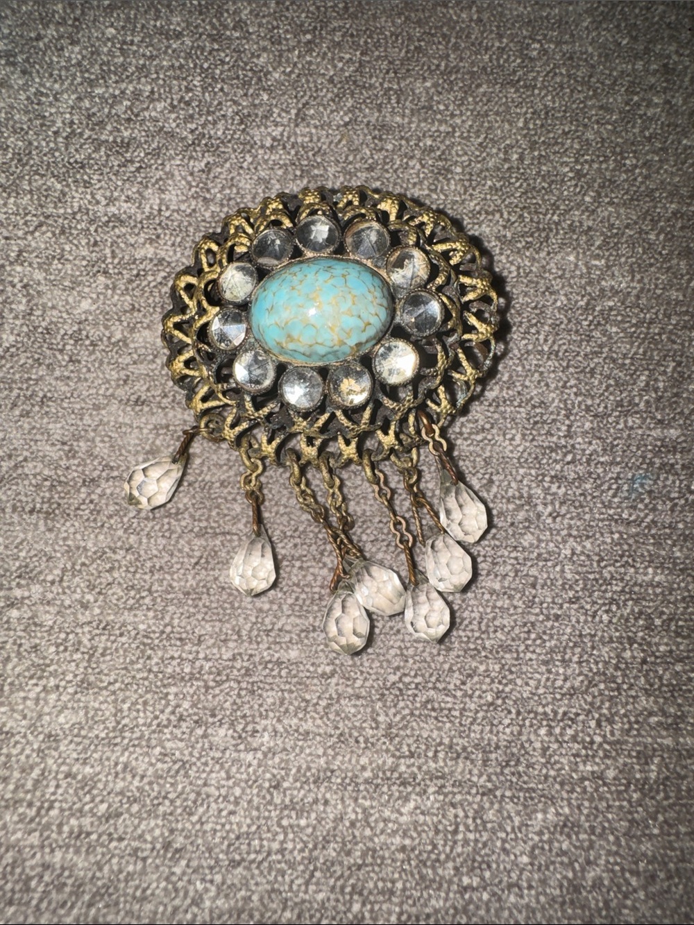 Vintage Style Kendall and Marcus NY Turquoise and Gold Statement Brooch